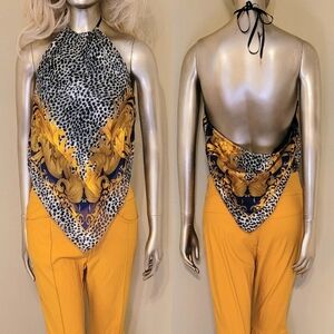 NWT MLNY Vintage Animal Print Scarf Print Halter Top Size - Large